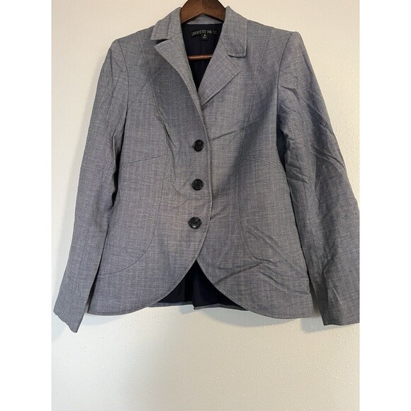 Lafayette 148 Blazer‎ Womens 10 Blue Wool Blend Fitted Career Office Jacket - Picture 1 of 9